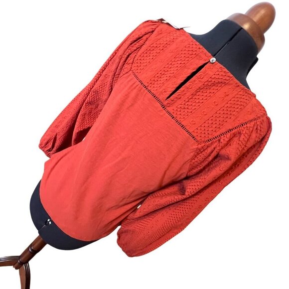 Loft Crochet Detailed Long Sleeve Red Cotton Peasant Blouse XS NWT - Picture 3 of 8